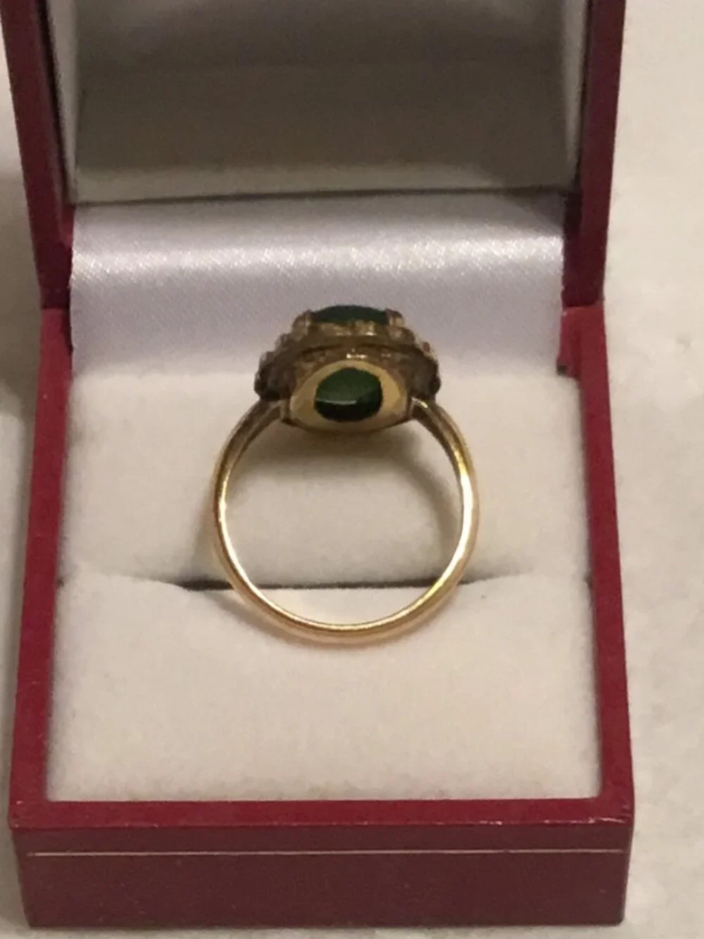 Vintage antique 10K gold filled ring with large oval green stone size 7